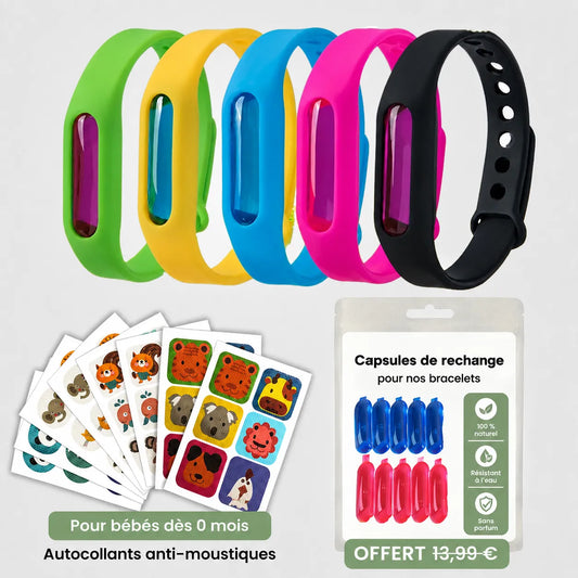 Kit familial (5 bracelets et 50 stickers anti-moustiques)
